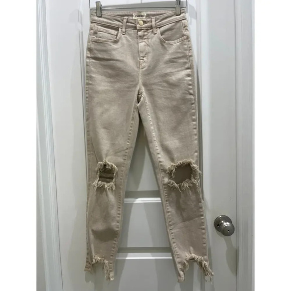 L'Agence High Line High Rise Women's Cropped Skinny Jeans Biscuit Destructed 24 - Picture 2 of 6